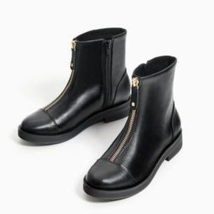 NWOT: Zara Black Mid-High Boots with Gold Zipper